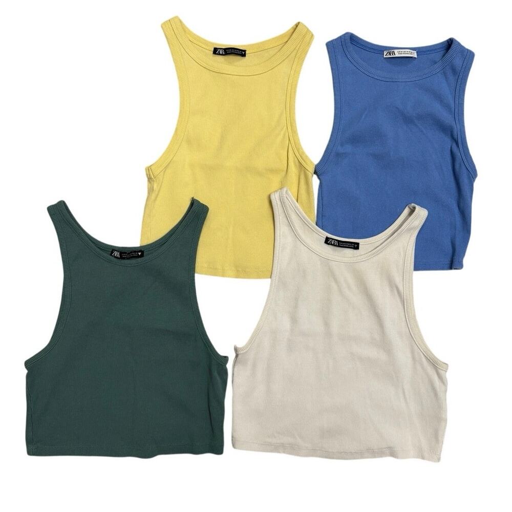 ZARA Ribbed Crop Tank Bundle 💙 Neutral & Color Basics • Size M